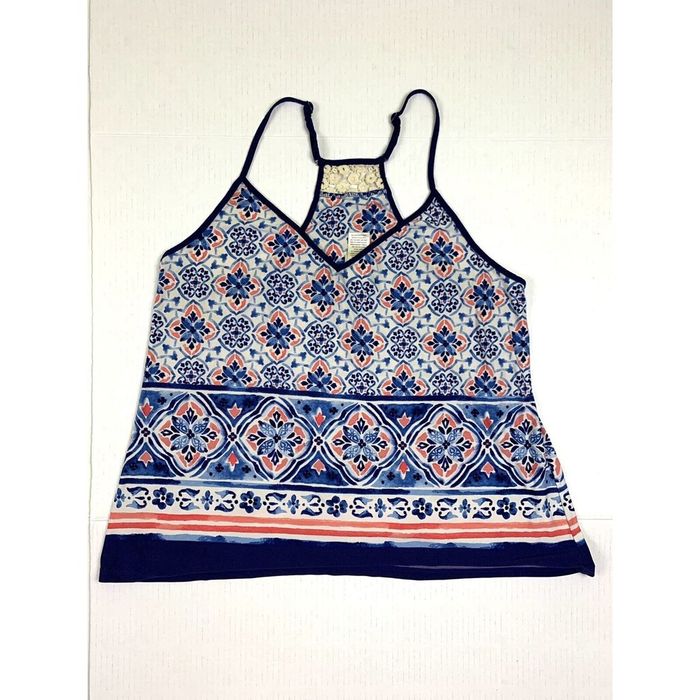 IN BLOOM by Jonquil Sz S Floral Jersey Tank Top Blue Spaghetti Strips Stretch